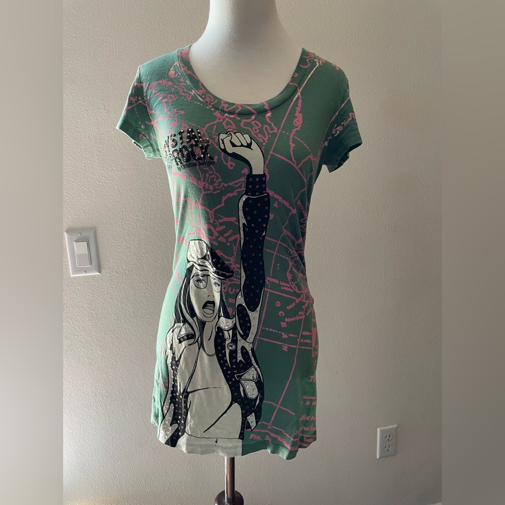 Crystal Rock by Christian Audigier Rhinestones and Studs tunic tee